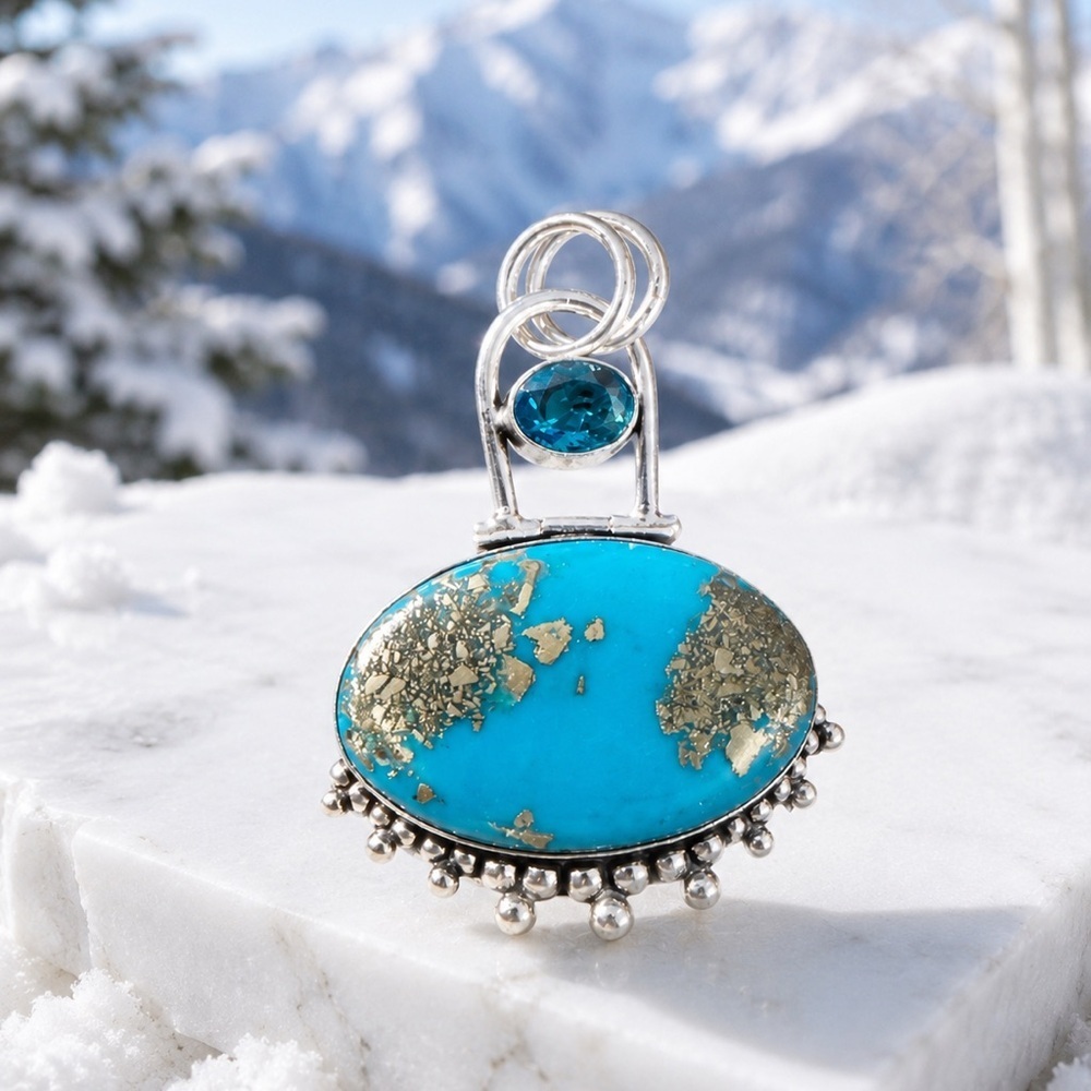 Aspen Sky Turquoise & Blue Topaz Pendant | Southwestern Luxe Statement Jewelry